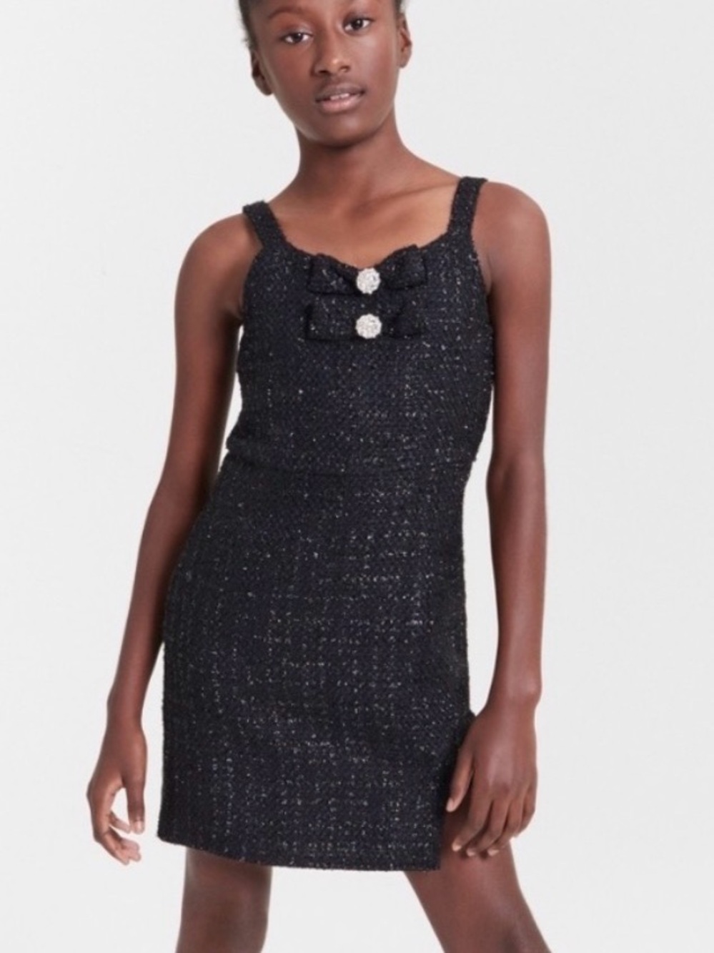 Rare Editions Black Tweed Bow-Accent Sleeveless Dress